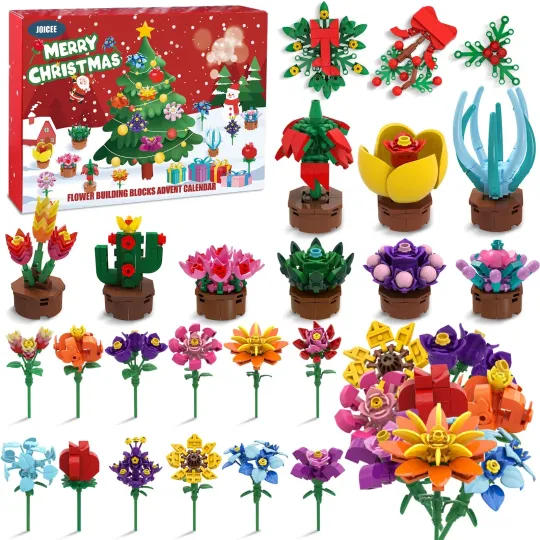 Discover JOICEE Flowers Building Blocks Set Advent Calendar 2025, 24 Days of Botanical
