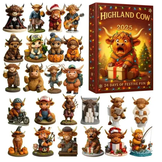 Discover 2025 Highland Cow 2D Acrylic Advent Calendar Gift 24 Days Christmas Countdown