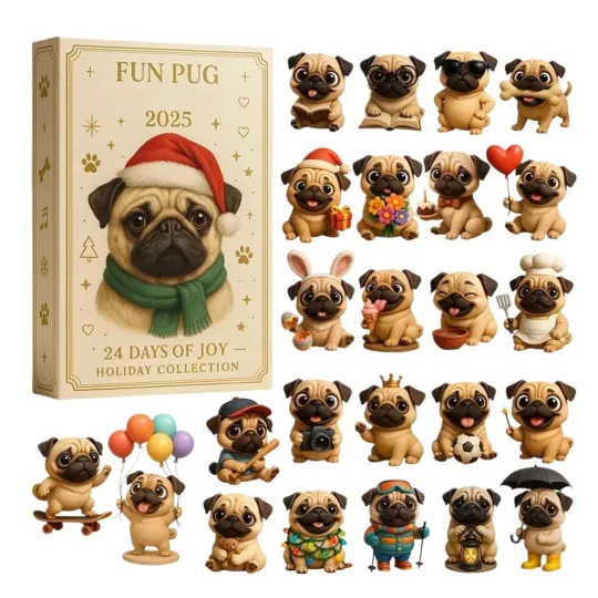 Discover 2D Acrylic Fun Pug Advent Calendar 2025, 24 Days Christmas Countdown Ornament