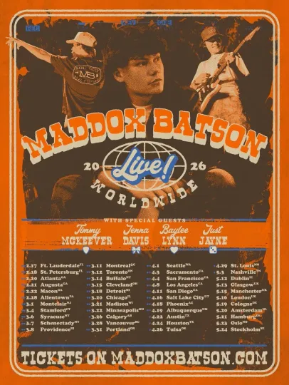 Discover Maddox Batson Live Worldwide 2026 Tour Vertical Poster