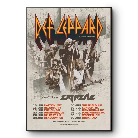 Discover Def Leppard Live 2026 Europe UK Tour Poster Premium Matte Vertical Print