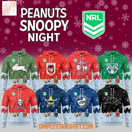 Discover Custom All Team Nrl Cowboys X Snoopy Peanuts Night Christmas Holiday 3D Hoodie