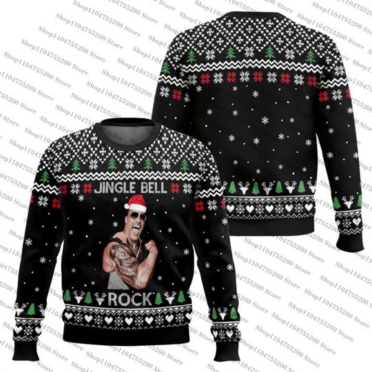 The Rock Jingle Bell Ugly Christmas Sweater Holiday Sweatshirt Men Women Pullover Xmas Santa 2026 New Hot Sale Top Round Neck