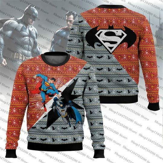 Batman vs Superman 2026 New Sweatshirt Snowflake Ugly Christmas Sweater Atmosphere Sweatshirt Men Women Fashion Round Neck