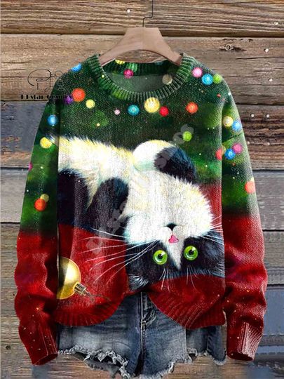 Discover Christmas Santa Claus Cat Dog Graffiti Vintage Retro Winter Ugly Sweater 3DPrint Harajuku Pullover Casual Funny Long Sleeves V16