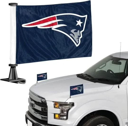 New England Patriots Car Flag Set, Ambassador Style, 4x6 Inch Double Sided...