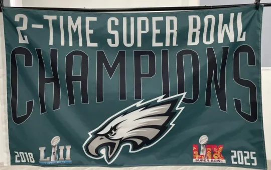Philadelphia Eagles 2 Time Super Bowl Champions Banner Flag