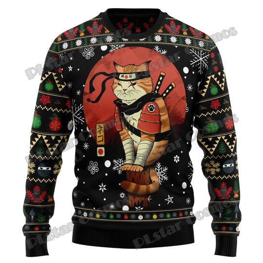 Discover PLstar Cosmos Ninja Samurai Cat 3D Printed Fashion Men's Ugly Christmas Sweater Winter Unisex Casual Knitwear Pullover MYY17