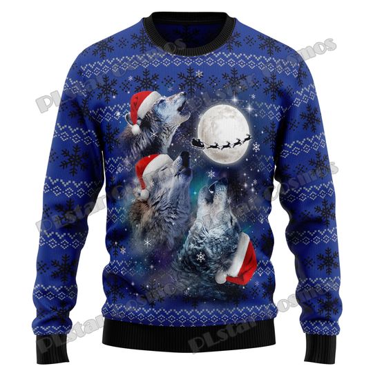Discover Wolf Moon Christmas Graphic 3D Printed Fashion Men's Ugly Christmas Sweater Winter Unisex Casual Knit Pullover Sweater MYY11