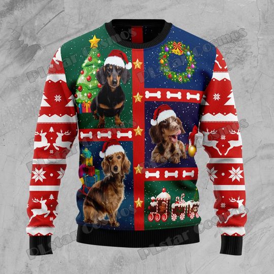 Discover PLstar Cosmos Cute Dachshund 3D Printed Fashion Men's Ugly Christmas Sweater Winter Unisex Casual  Pullover Sweater MYY34
