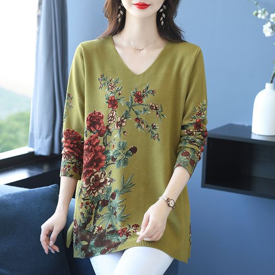 Discover Floral Print Women's Sweater Autumn Spring Women Clothing Pullover Tops Femme Casual Loose Jumper Sweater For Women