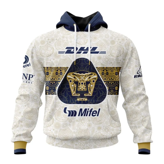 Discover Personalize Pumas UNAM 2025/26 Home Dia De Muertos Hoodie Pullover Fan Gear Gift