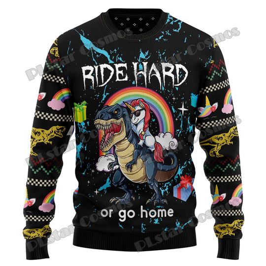 Discover PLstar Cosmos Dinosaur Unicorn Ride Hard 3D Printed Mens Ugly Christmas Sweater Winter Unisex Casual  Pullover Sweater ZZM36
