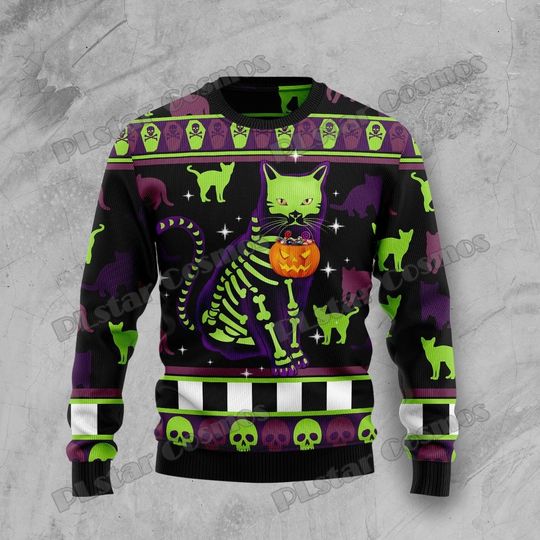 Discover PLstar Cosmos Cat Pumpkin Halloween 3D Printed Men's Ugly Christmas Sweater Winter Unisex Casual  Pullover Sweater ZZM24