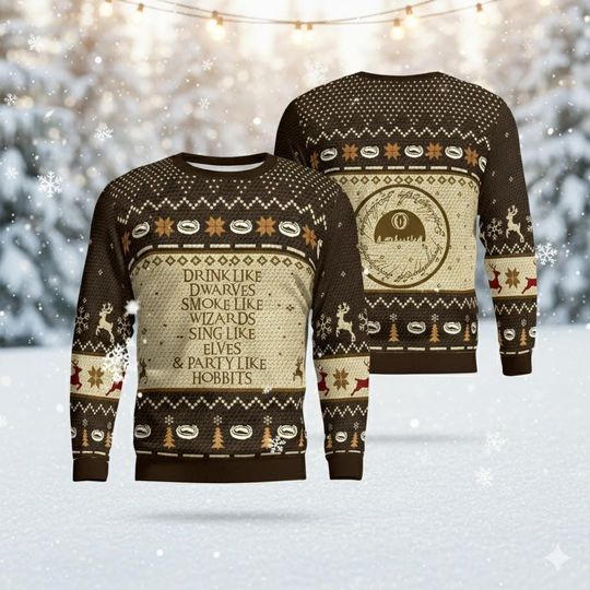 Discover Drink Smoke Sing and Party Ugly Sweater  The LOTR Sweatshirt For Fans  Funny Holiday Jumper - Movie Christmas Sweater