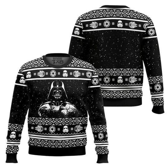 Darth Vader Pattern Ugly Christmas Sweater Funny Holiday Party Pullover Winter Warm Cozy Vintage Jumper for Men Xmas Gift 2026