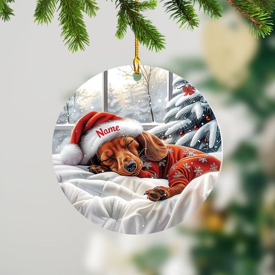 Discover Dachshund Dog Christmas Ornament, Dachshund Dog Sleeping Ornament, Dachshund Dog Ceramic Ornament Decor, Dog Lovers Xmas Gift