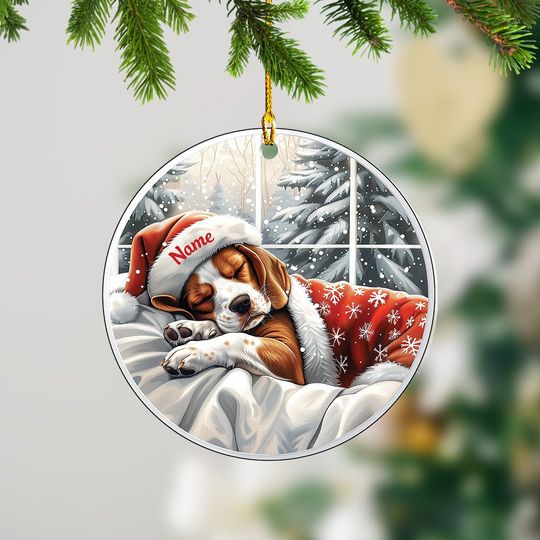 Lovely Beagle Dog Christmas Ornament, Beagle Dog Sleeping Ornament, Beagle Dog Ceramic Ornament Decor, Dog Lovers Xmas Gift
