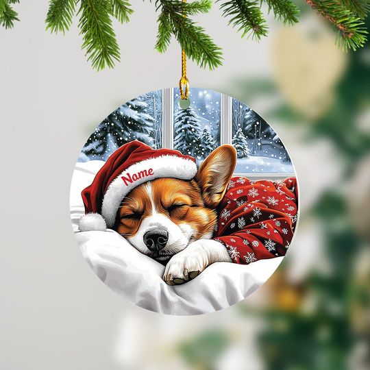 Pembroke Welsh Corgi Dog Christmas Ornament, Lovely Corgi Dog Sleeping Ornament, Corgi Dog Ceramic Ornament Decor, Dog Lovers Xmas Gift
