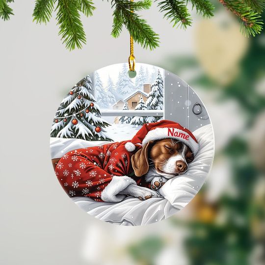 German Shorthaired Pointer Dog Christmas Ornament, German Shorthaired Pointer Dog Sleeping Ornament, GSP Dog Ceramic Ornament Decor, Dog Lovers Xmas Gift