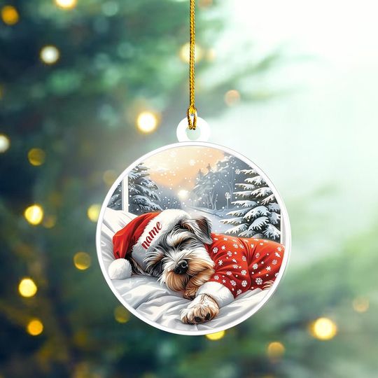 Discover Lovely Miniature Schnauzer Dog Christmas Ornament, Schnauzer Dog Sleeping Ornament, Schnauzer Dog Ceramic Ornament Decor, Dog Lovers Xmas Gift
