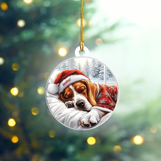 Basset Hound Dog Christmas Ornament, Basset Hound Dog Sleeping Ornament, Basset Hound Dog Ceramic Ornament Decor, Dog Lovers Xmas Gift