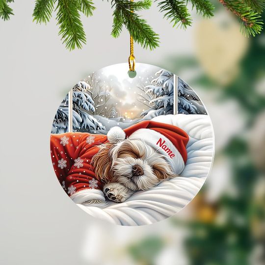 Lovely Havanese Dog Christmas Ornament, Havanese Dog Sleeping Ornament, Havanese Dog Ceramic Ornament Decor, Dog Lovers Xmas Gift