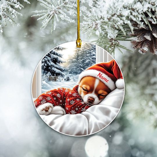 Chihuahua Dog Christmas Ornament, Chihuahua Dog Sleeping Ornament, Chihuahua Dog Ceramic Ornament Decor, Dog Lovers Xmas Gift