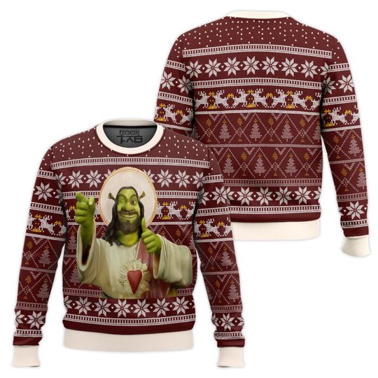 Funny Jesus Shrek Ugly Christmas Sweater Novelty Holiday Party Pullover Warm Cozy Oversize Sweater for Men Women Xmas Gift 2026