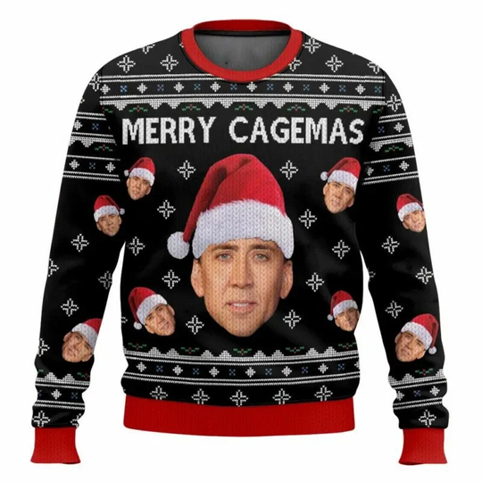 Happy Old Saint Nick Nicolas Cage Fun Christmas Happy Ugly Christmas Men's and women's sweaters Couple Outdoor Party gifts