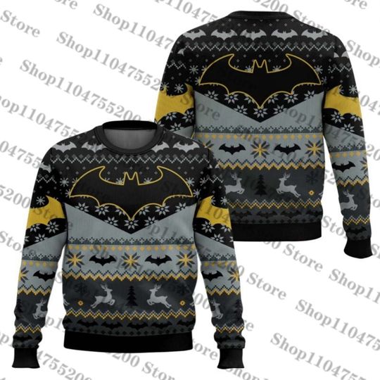 Bat Comics Men's Ugly Christmas Sweater, Santa Claus Sweater, Great Discount, Long Sleeve Round Neck Top, 2026 New Sportswear
