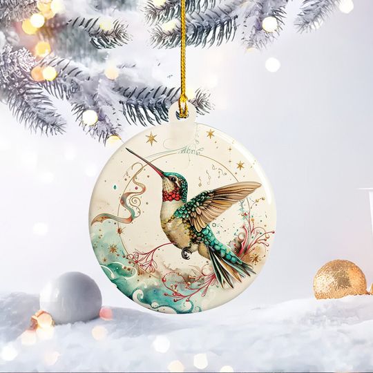 Hummingbird Christmas Ornament, Hummingbird Hanging Ornament Holiday Gift, Hummingbird Ceramic Ornament Decor