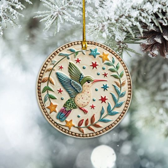Hummingbird Christmas Ornament, Hummingbird Hanging Ornament Holiday Gift, Hummingbird Ceramic Ornament Decor