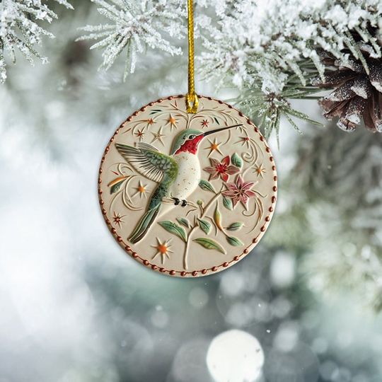 Hummingbird Christmas Ornament, Hummingbird Hanging Ornament Holiday Gift, Hummingbird Ceramic Ornament Decor