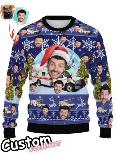 Discover Customized Face Photos Ugly Christmas Sweatershirt Personalized DIY O Neck Sweatshirts Fashion Casual Long Sleeve Pullovers Tops