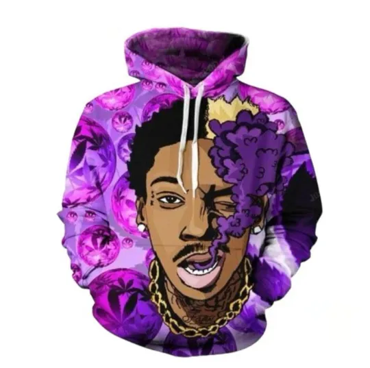 Discover Wiz Khalifa Wink Purple Smoke Rapper Rap Music All Over Print Hoodie