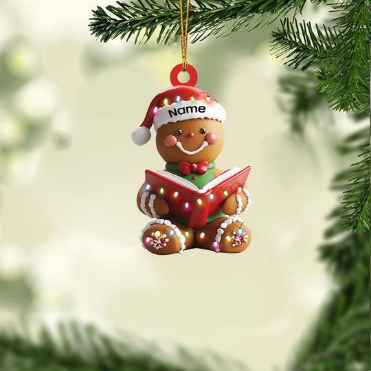 Discover Personalized Gingerbread Reading Books Ornament, Books Christmas Ornament, Bookworm Holiday Ornament, Librarian Ornament Gift TD-1126-1KSA