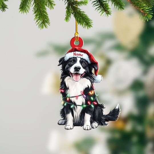 Discover Personalized Border Collie Dog Christmas Lights Ornament, Border Collie Dog Christmas Ornament, Border Collie Dog Car Ornament TD-1007-LL0O