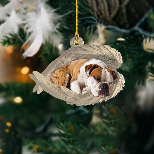 Discover Personalized American Bulldog Sleeping Angel Wings Ornament, Bulldog Christmas Ornament Gift, American Bulldog Car Ornament TD-0925-JSCW