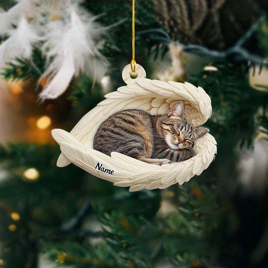 Discover Personalized Tabby Cat Sleeping Angel Wings Ornament, Tabby Cat Christmas Ornament Gift, Car Ornament, Gift For Pet Lovers ID-1122-ZYD5