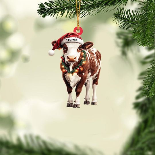 Discover Personalized Hereford Cattle Christmas Ornament, Hereford Cattle Xmas Ornament, Cattle Farm Holiday Ornament, Farmer Ornament TD-1123-HPW9