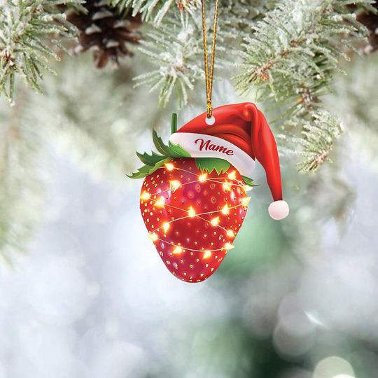 Discover Personalized Strawberry Christmas Lights Ornament, Strawberry Rearview Mirror Car Ornament, Strawberry Christmas Ornament Gift TD-0926-4VXN