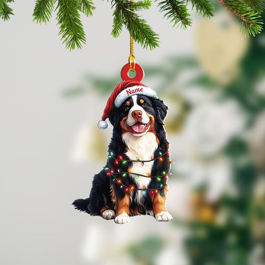 Discover Personalized Bernese Mountain Dog Christmas Lights Ornament, Bernese Mountain Dog Ornament, Bernese Mountain Dog Car Ornament TD-1007-8NC6