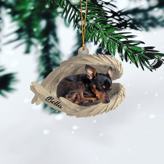 Discover Personalized Miniature Pinscher Dog Sleeping Angel Wings Ornament, Min Pin Dog Christmas Ornament Gift, Dog Car Ornament Decor TD-0927-COED