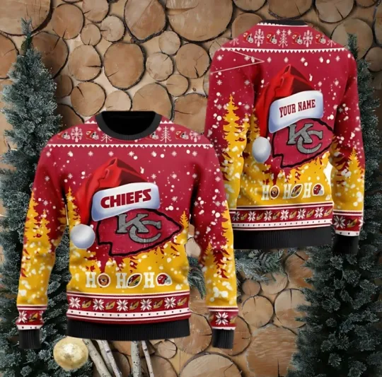 Discover Personalized Kansas City Chief Symbol Wearing Santa Claus Hat Ho Ho Ho Ugly