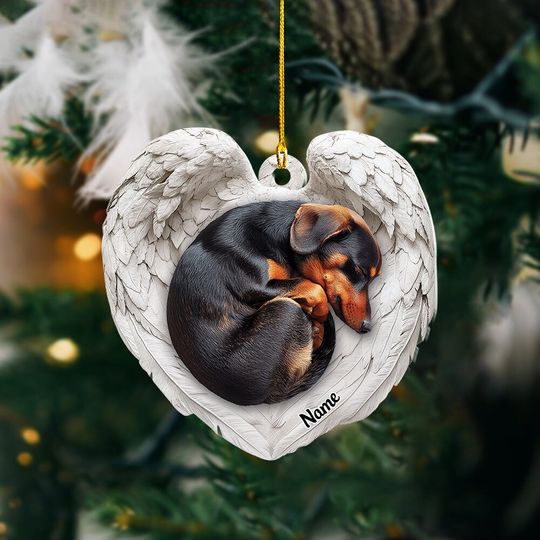 Discover Personalized Daschund Dog Sleeping Angel Wings Ornament, Dog Christmas Ornament, Gift For Pet Lover