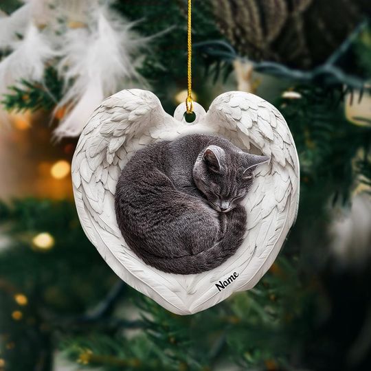 Discover Personalized Gray Cat Sleeping Angel Wings Ornament, Gray Cat Christmas Ornament Gift, Gift For Pet Lovers