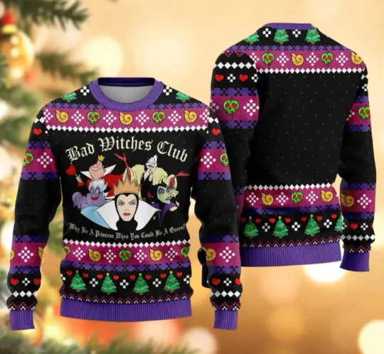 Discover Disney Villains Ugly Christmas Sweater, Bad Witches Club Xmas Sweater