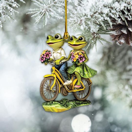 Discover Frog Couple 2D Flat Ornament, Frog Cycling, Frog Christmas Ornament, Frog Ornament Holiday Gift