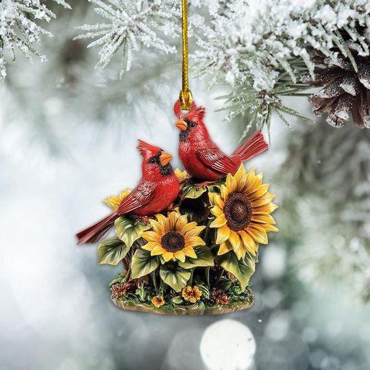 Red Cardinal Flat Ornament, Cardinal Christmas Ornament, Bird Ornament Holiday Gift